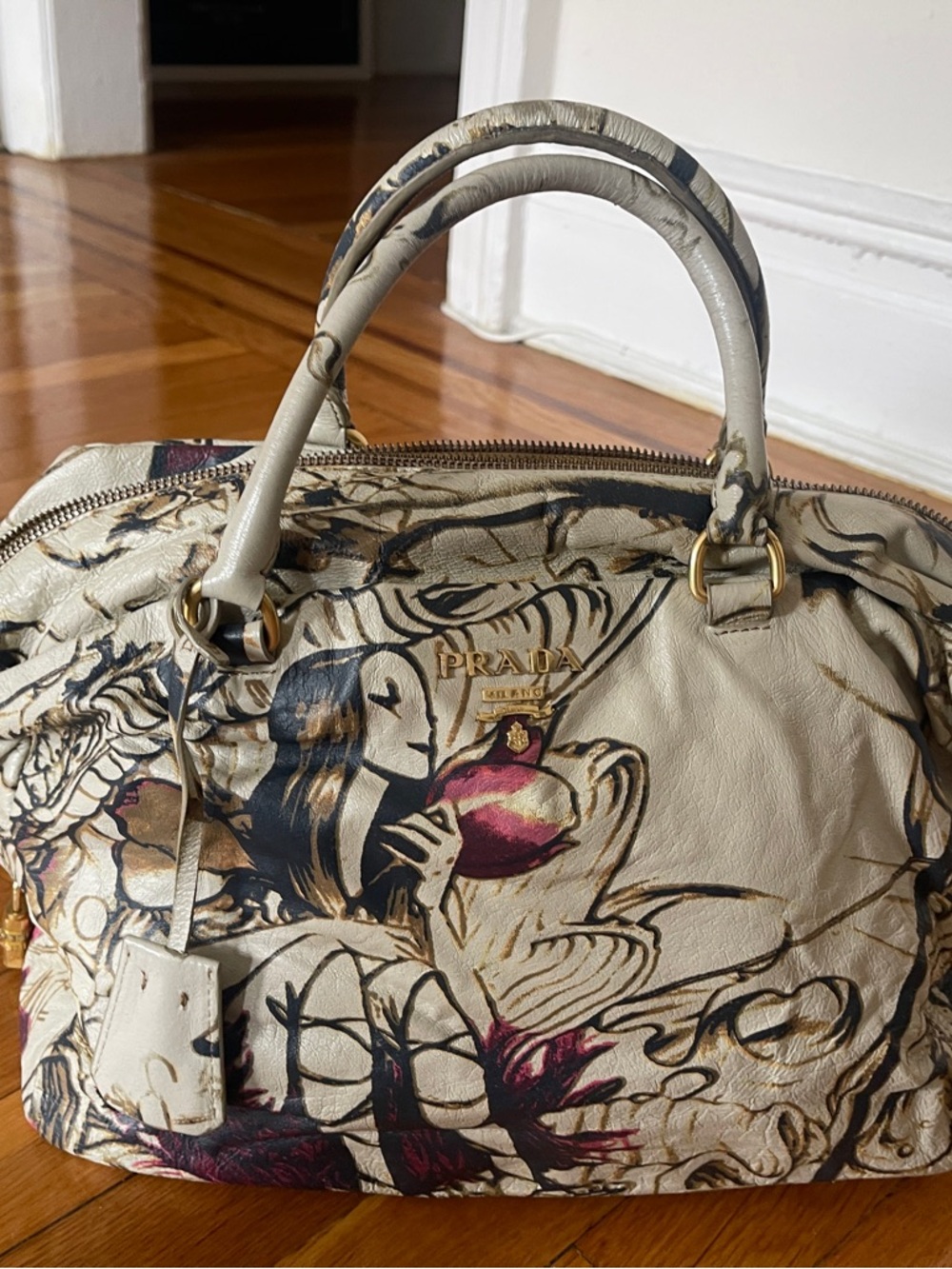 Prada Fairy Bag 2008 James Jean Print Cervo Lux Satchel Rare Collectible